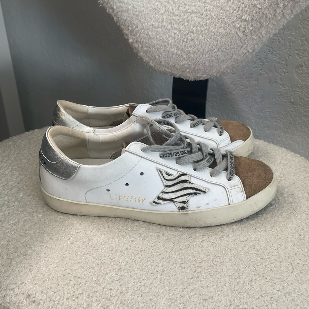 Golden Goose Super-Star with zebra print pony skin star